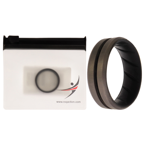 Silicone Wedding BR Middle Line Ring - Black-Silver by ROQ for Men - 11 mm Ring - Picture 1 of 2